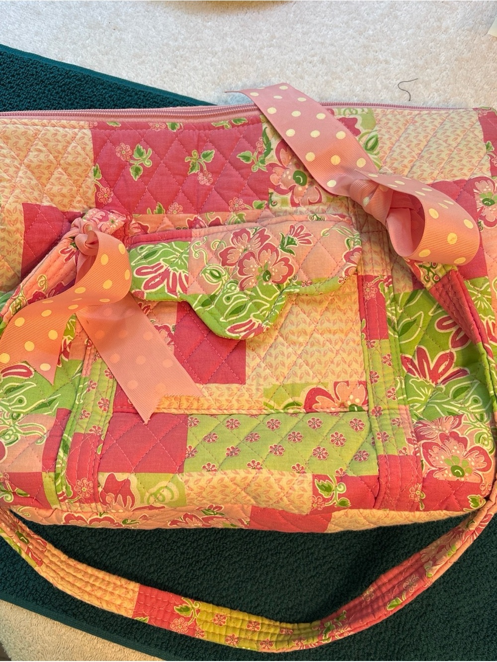 Tanya Lee Pink and Green Floral Palette Cotton Quilted Shoulder Bag